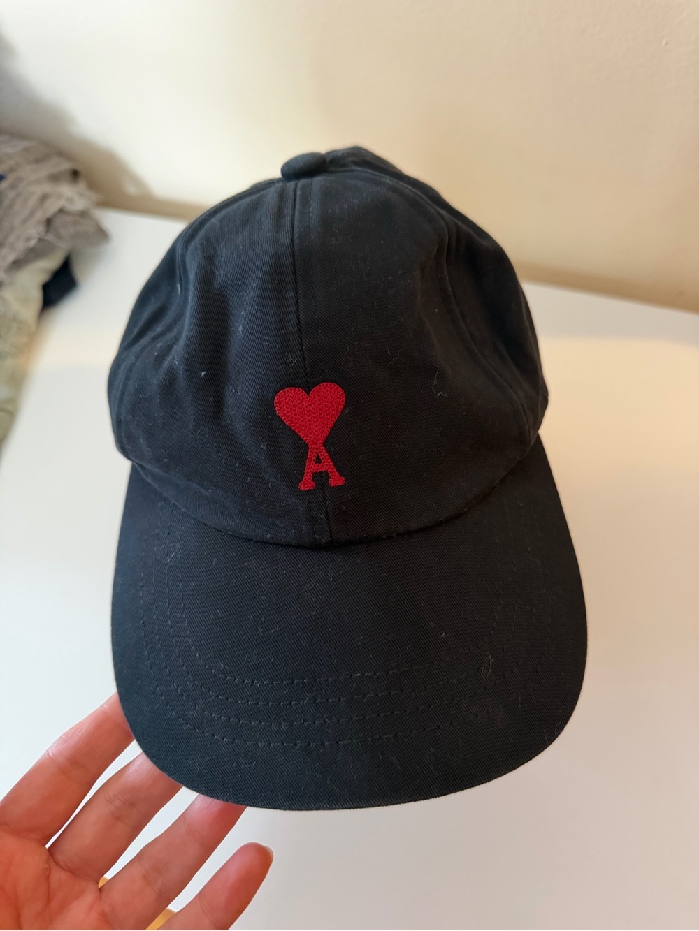 Ami Kids Black Cap with Red Heart 'A' Logo